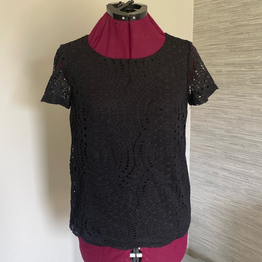 J. Crew Factory Black Lace Short Sleeve T-shirt (Size 00)